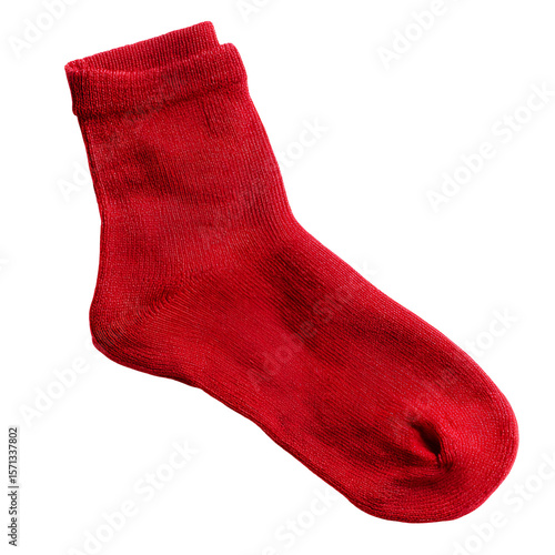 Single Red Cotton Ankle Sock on Black Background