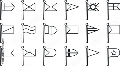 Simple Line Icons: Nautical Flags, Black and White, Vector Set