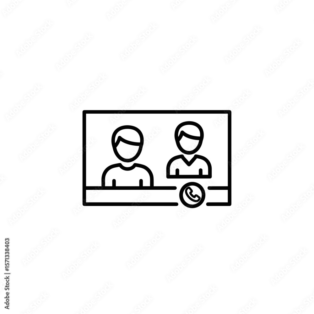 Two people on video call displayed on screen with phone icon Two people on video call displayed on screen with phone icon