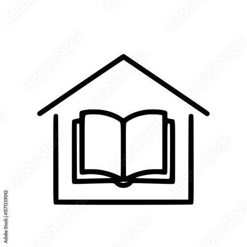 Open book inside a house icon representing homeschooling concept  