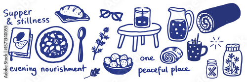 Hand drawn After rain autumn flat vector bundle in blue palette