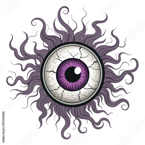 Cracked giant eye with smoke and tendrils emanating from the shattered glass.