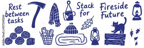 Rest stack for fireside future flat vector bundle in blue palette