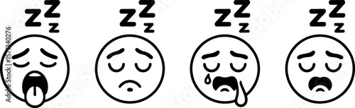 Four Stages of Sleep Emojis:  Yawning, Peaceful, Drooling, and Sad.