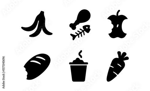 Minimalist food waste icons highlighting eco-friendly and sustainable practices