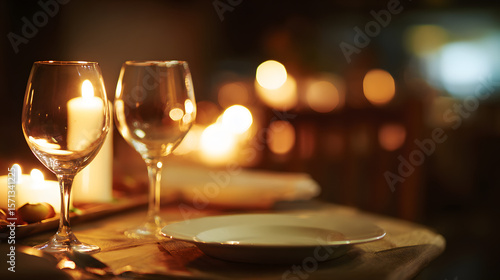 A romantic candlelit dinner with wine and fine dining, evoking love and intimacy
