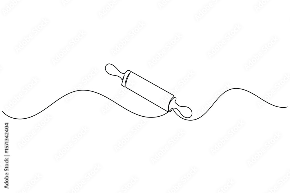 One line drawing of kitchen rolling pin for bakery tool minimalist isolated outline vector One line drawing of kitchen rolling pin for bakery tool minimalist isolated outline vector