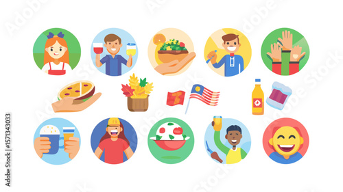 Diverse cultural celebrations and festive events vector art illustration set