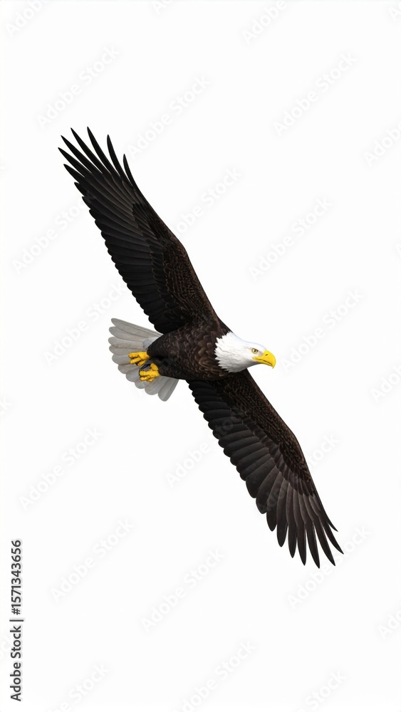 Naklejka premium Pixel Art Bald Eagle in Flight Against White Background