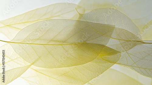 Beige Flower Petals & Leaves’ is an abstract nature macro wallpaper featuring a close-up of translucent skeleton leaves in light yellow shades, showcasing nature's abstract beauty of flower petals