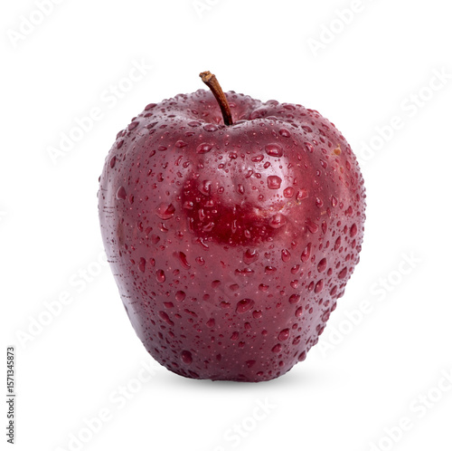 Red apple with drops isolated on transparent background. (.PNG)
