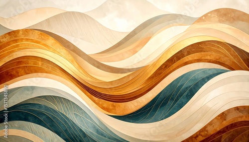 Abstract Golden Waves: A Serene Landscape of Curving Hues
