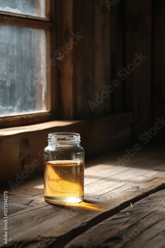 The glow of honey in a glass jar