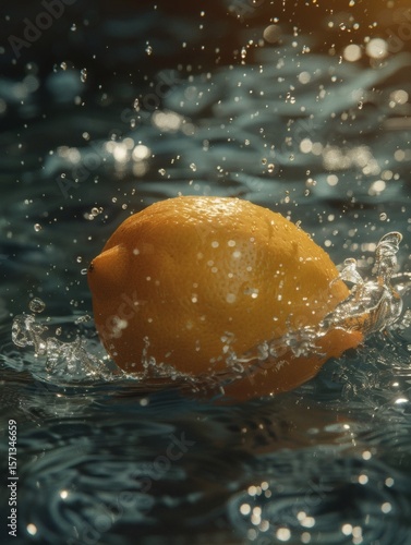 Lemon splashes in the water