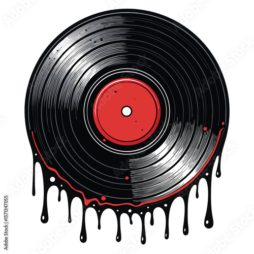 Gothic vinyl disc, dripping ink and blood. Dark, evocative imagery.