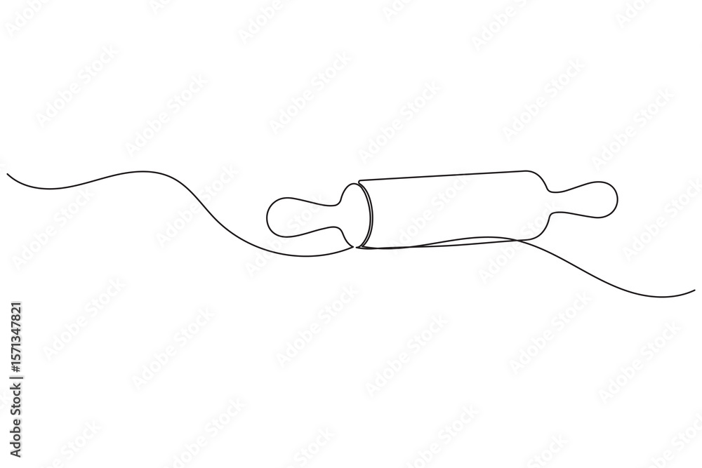 Obraz premium One line drawing of kitchen rolling pin for bakery tool minimalist isolated outline vector