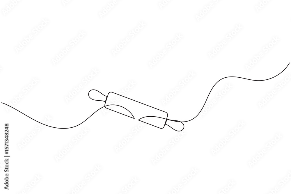 Obraz premium One line drawing of kitchen rolling pin for bakery tool minimalist isolated outline vector