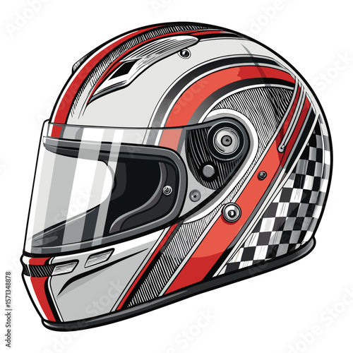 Racing helmet featuring flag designs and reflective visor.