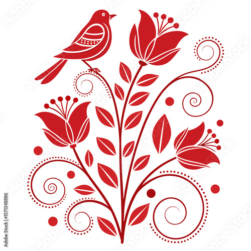 a red bird on a flower
