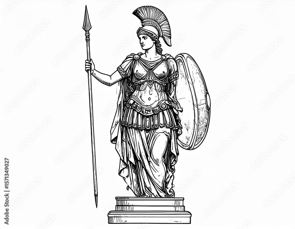 Obraz premium Greek Goddess Statue: Black And White Line Art