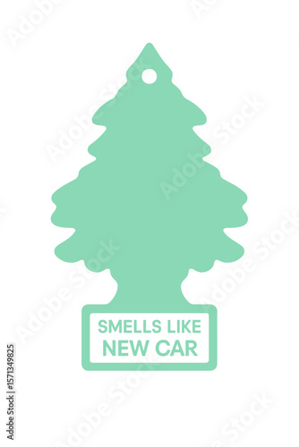 The classic tree air freshener announces the refreshing smell of a new car. Modern flat vector sticker label with icon and badge style, transparent background