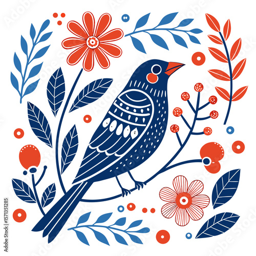 a bird on a branch with flowers

