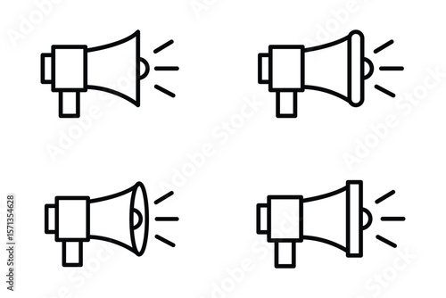 Megaphone icon. Loudspeaker vector set. Announcement sign. Marketing megaphone sign. Speaker volume icon with sound waves. Sound off and sound on vector icons. Sound speaker icon in black outline. 