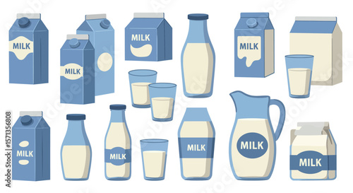 Variety of milk containers vector illustration for dairy product designs