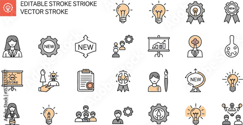 Illustration of business and creative concept icons on a white background