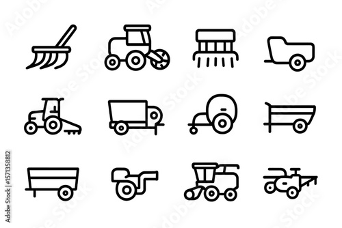 Agricultural machinery icons vector illustration for farming and equipment design