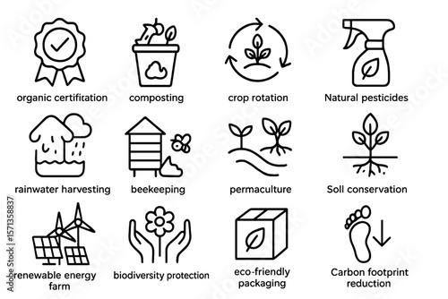 Sustainable farming practices vector illustration for eco-friendly designs in line style