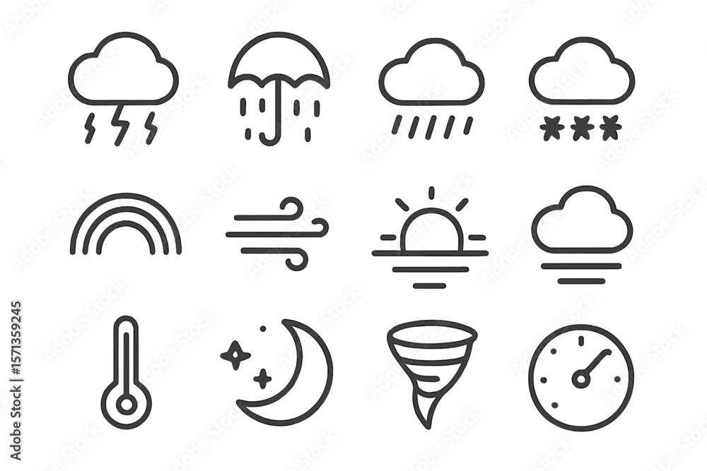 Weather icon set vector illustration with minimalist line design for digital and print projects Weather icon set vector illustration with minimalist line design for digital and print projects
