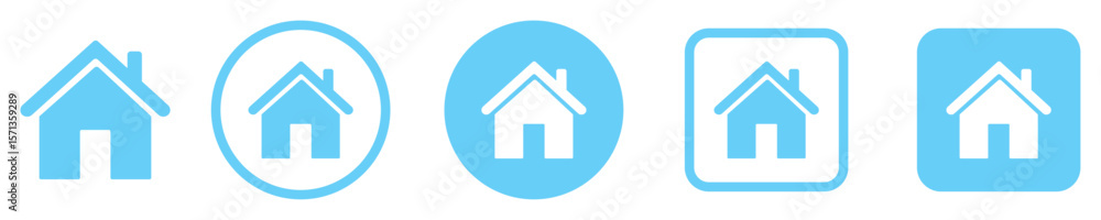 Set of blue home icons in various styles. Solid, outline, round and square formats. Ideal for UI/UX design, real estate apps, dashboards, websites, and mobile navigation. Isolated vector illustration. Set of blue home icons in various styles. Solid, outline, round and square formats. Ideal for UI/UX design, real estate apps, dashboards, websites, and mobile navigation. Isolated vector illustration.