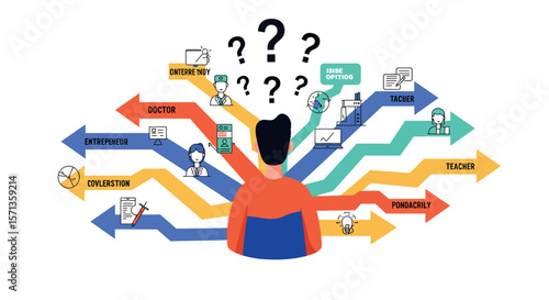 Career choices vector illustration: exploring multiple paths concept design for posters