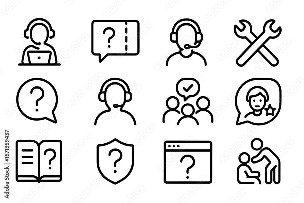 Customer support and service icons vector illustration for web and app design in line style Customer support and service icons vector illustration for web and app design in line style