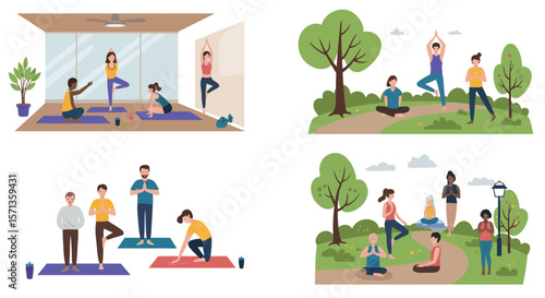 Yoga fitness vector illustration for wellness, relaxation, and meditation design in flat style
