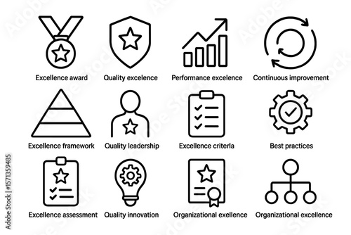 Business excellence vector illustration: quality, innovation, and leadership concepts in flat style