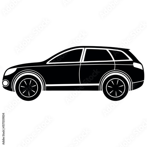 Black suv silhouette isolated on white background