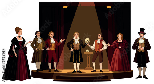 Vintage theater troupe vector illustration for historical drama design