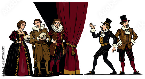 Shakespearean theater scene vector illustration for historical and dramatic themes