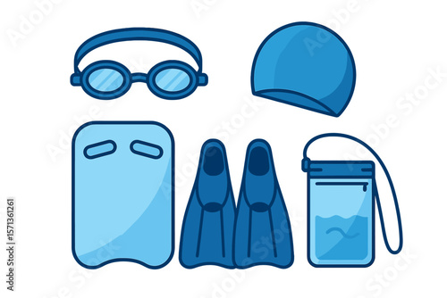 Swimming equipment vector illustration in blue tones for sports theme design