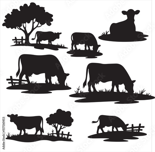 set of cow vector silhouettes for graphic resources