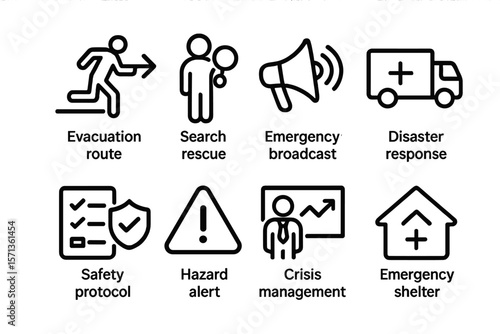 Emergency preparedness and safety icons vector illustration for disaster management design