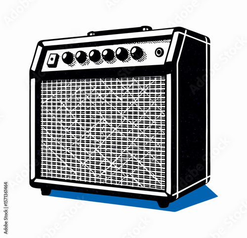 Black and White Guitar Amplifier Illustration
