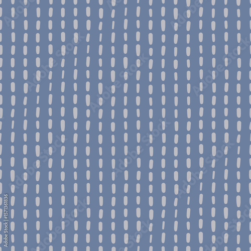 Vertical lines seamless patterned design. Doodle stitching illustrated vector background in gray and blue.