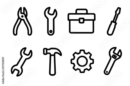 Tool icons vector illustration for repair and construction design in minimalist line style