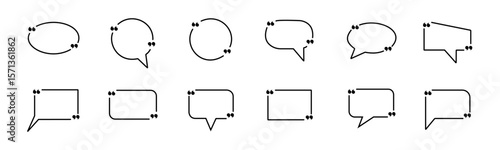 quote box frame vector set. Various speech bubble shapes and quotation marks for design use.