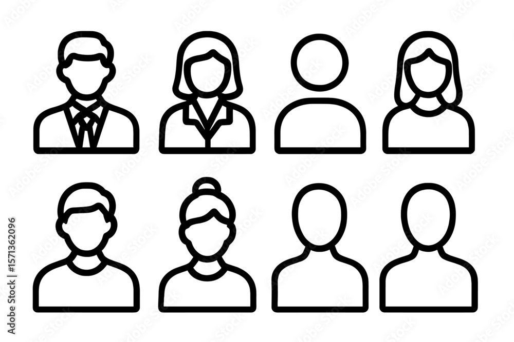 Vector illustration of minimalist people icons in grid style for user interface design Vector illustration of minimalist people icons in grid style for user interface design