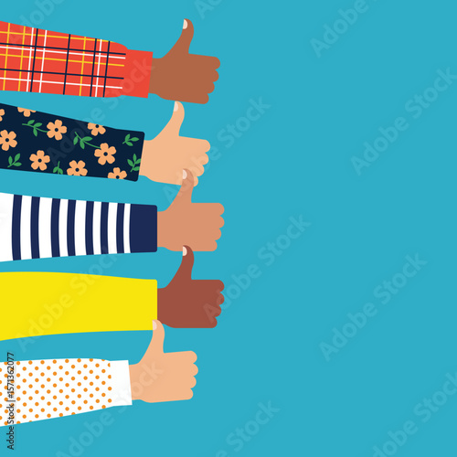 Thumbs Up Gesture by Diverse Hands in Colorful Sleeves