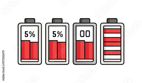 Four battery icons showing different levels of charge from low to full